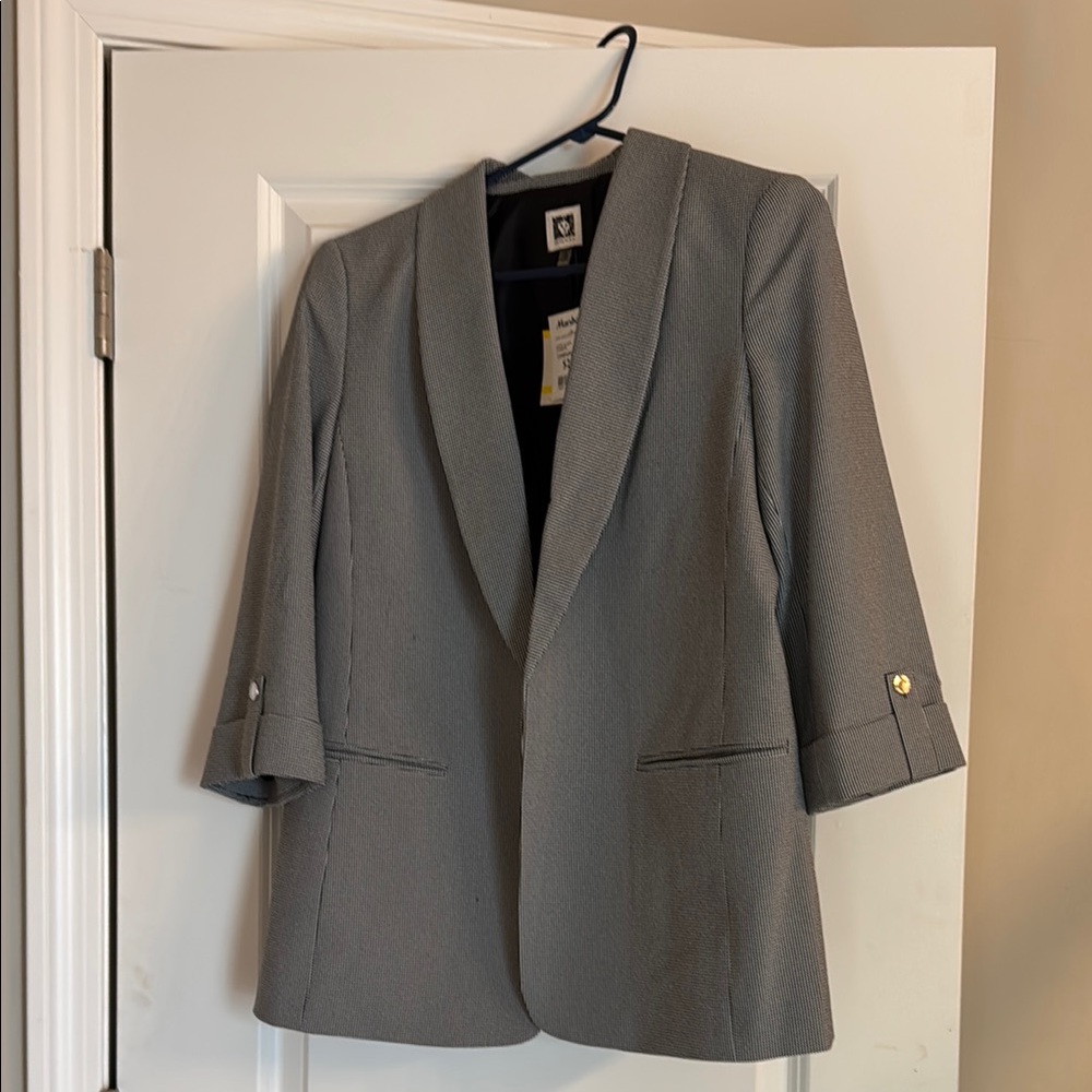 Gray Blazer with Gold Button Accents